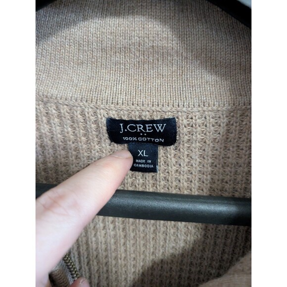 J Crew Mens XL Tan Waffle Texture Cotton Knit 1/4 Zip Sweater Pullover - Picture 3 of 16